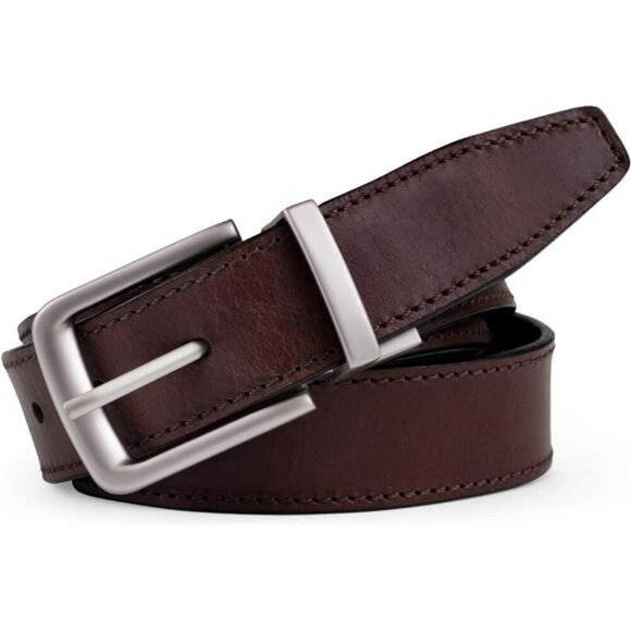 Mens Reversible Leather Belt Classic Dress Casual Silver Buckle Big Tall - Picture 2 of 7